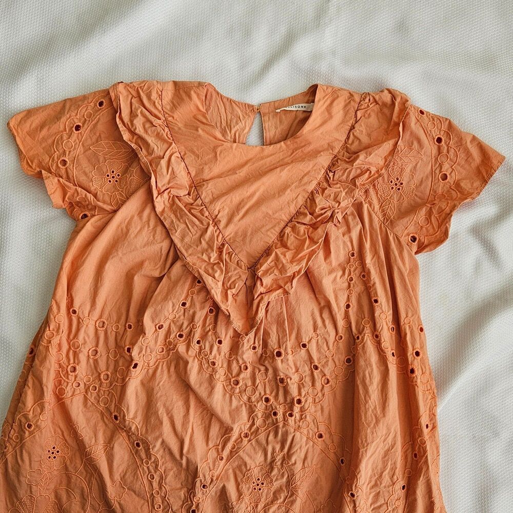 Ellison Orange Eyelet Babydoll Dress with pockets Medium womens - Picture 3 of 11